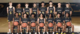 Portrait of 15 male basketball players.